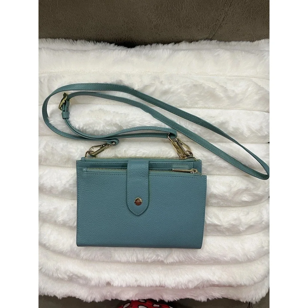 Levinger Crossbody Wallet Bag Womens OS‎ Teal Blue Excellent Pebbled Leather